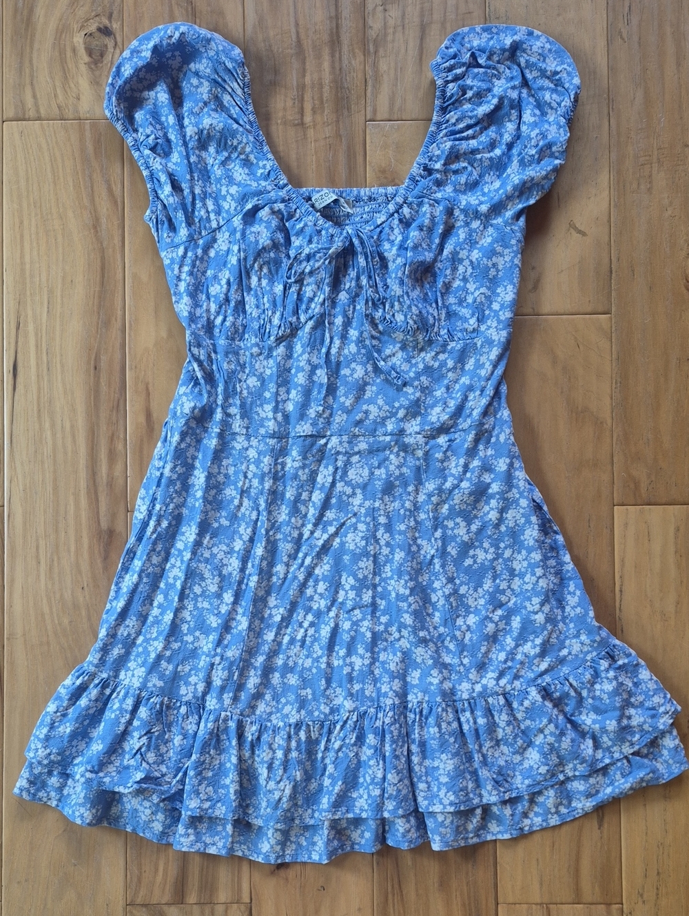 Soft Blue Fitted Floral Ruffle Sundress